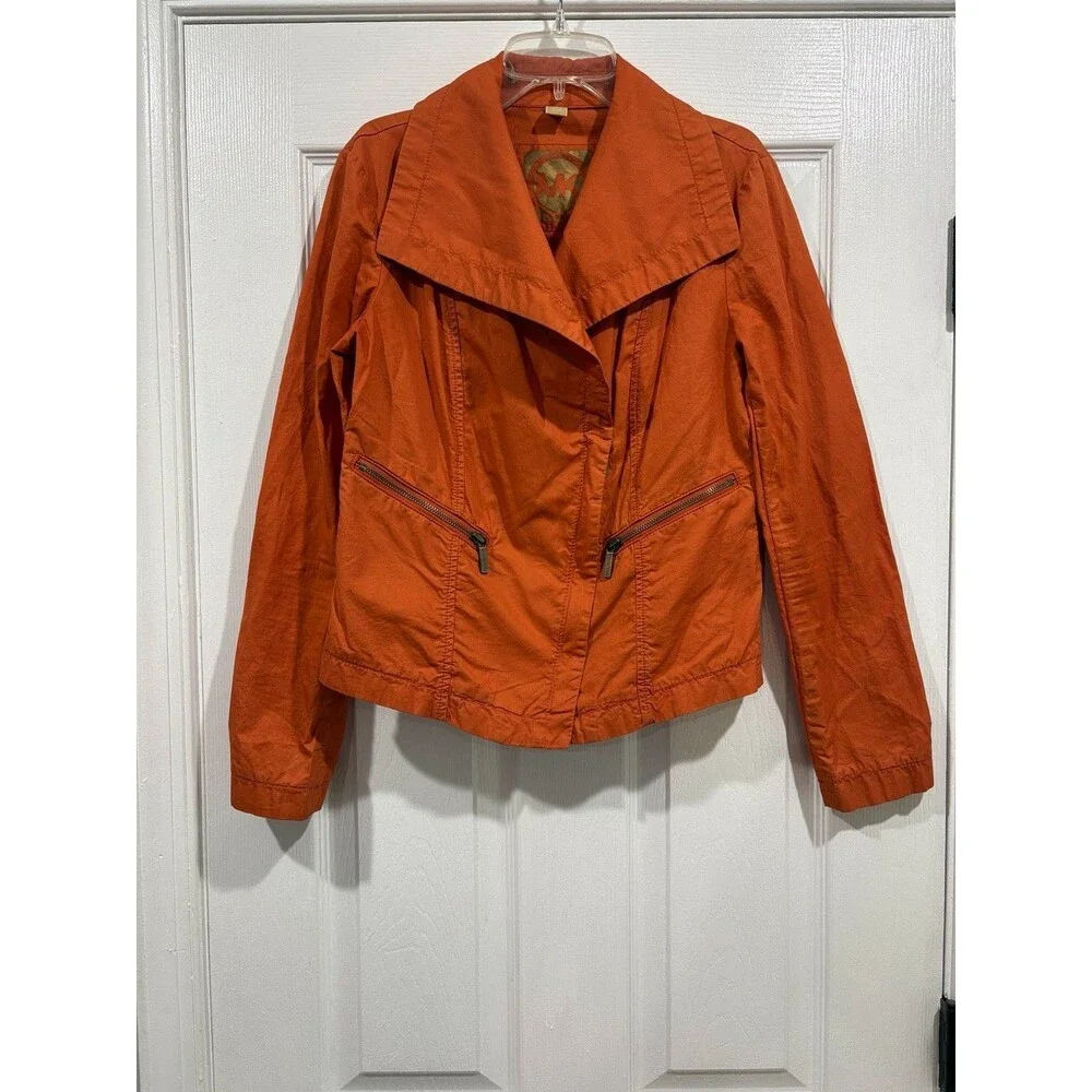 Michael Kors Womens S Burnt Orange Cotton Moto Jacket Zip Pockets